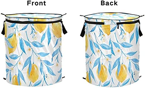 Belo cesto de lavanderia com limão aquarela com tampa de cesta de armazenamento dobrável Bolsa de roupa dobrável para o quarto de viagem
