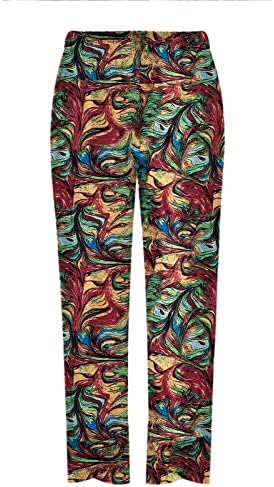 Calças capri de linho de algodão feminino, elástico na cintura alta de perna larga ioga solta ioga capris calça folggy de estampado floral gráfico