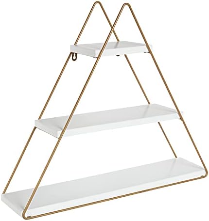 Kate e Laurel Tilde Pequeno Triângulo de Triângulo Flutuante Prateleira de Metal Flutuante, Branco e Ouro