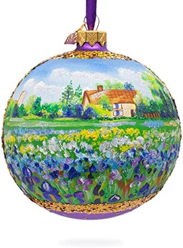 Iris Field Pintura Bola de vidro Ornamento de Natal de 4 polegadas