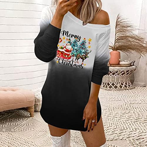 Vestido de camisa de tinta de gravata oplxuo para mulheres feias estampas de Natal vestidos de túnica longa de manga longa Mini vestido de gradiente casual gráfico de natal