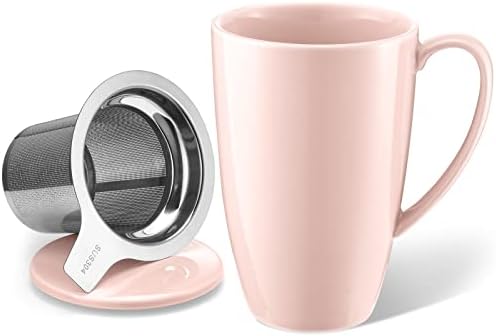 Caneca de chá de porcelana Yedio com infusor e tampa- 15 onças de chá com filtro para chá, leite, café, infusores de