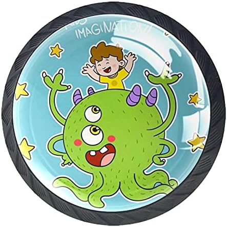 Tyuhaw Round gaveta Placks Handle Kids engraçados de desenhos animados com estrelas monstro imprimindo com parafusos