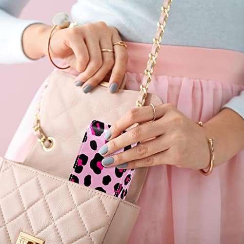 Caixa de bolsa de batom de Mini Lipstick de leopardo rosa com espelho PU Couather Cosmetic Lipstick Organizadores