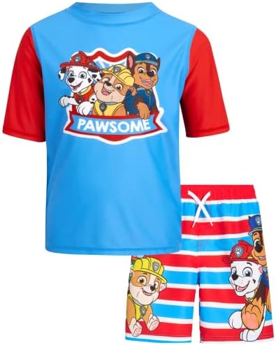 Nickelodeon Boys 'Paw Patrol UPF 50+ Conjunto de guarda erupção cutânea - Chase, Marshall Swim Shirt and Trunks