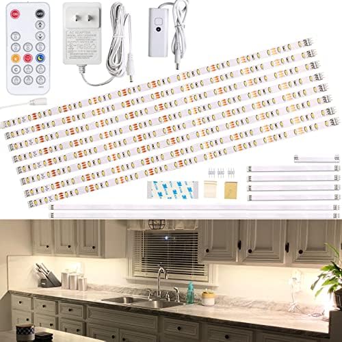 Wobane sob o kit de iluminação LED do gabinete, luzes de tira LED de 8pcs com escurecimento e adaptador de controle remoto,