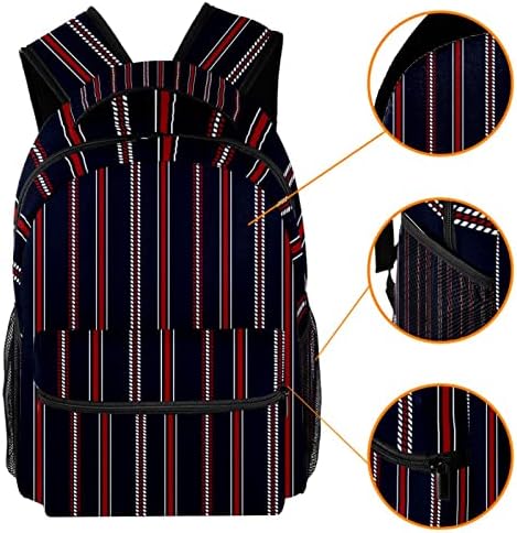 Mochila bolsas de ombro para estudantes Backpacks da faculdade Mochilas Casual Daypack For Mulheres Homens, Stripe Navy Blue Red