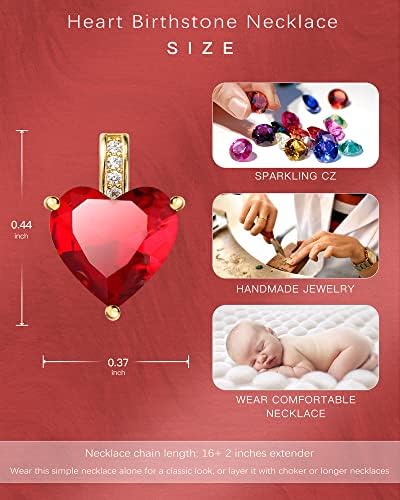 Middlux Genuine Birthstone Colar para meninas Mulheres, Colar de Amor do Coração Para Tween & Teen, Birthstone Jewelry Gifts