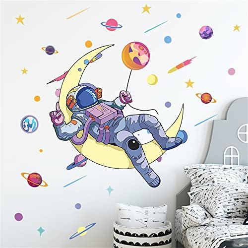ROFARSO ​​ASTRONAUT ASTRONAUTS SPACE SPACE SPACE COGO DIY DIY VINIL Removível Decalques de parede grandes decorações de arte Decoração para crianças meninos quartos da sala de estar da sala de jogo Murais