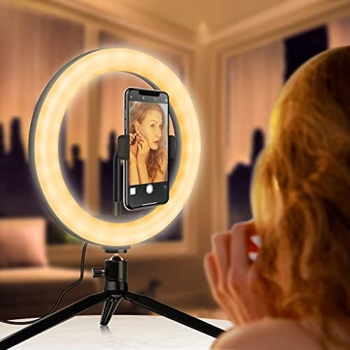 Anel de selfie Luz com Tripé de Desktop/Remoto Bluetooth, 47 RGB Color Modos Tiktok Luz, Luzes de Círculo de Fotografia para