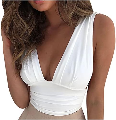 Lcepcy Deep V Neck Tank Tampa para mulheres Casual Solid Color Rughed Sleesess Tamis.