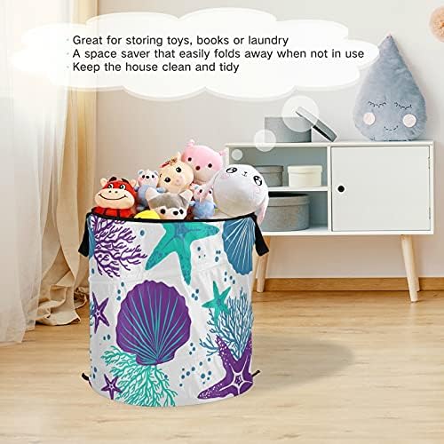 Cesto de lavanderia de coral colorido com tampa com zíper cesta de lavanderia dobrável com alças Organizador de roupas de cesto