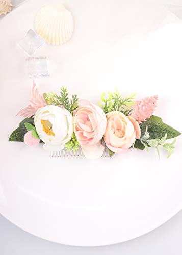 Kercisbeauty rosa e branco pente de cabelo baile de baile floral no casamento de noivas damas de honra da cabeça da cabeça da cabeça