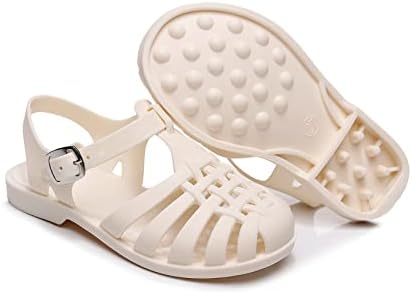 Peyarlie Toddler Girls Jelly Sandals Summer Summer ao ar livre de dedo fechado de borracha macia Sapatos de água de