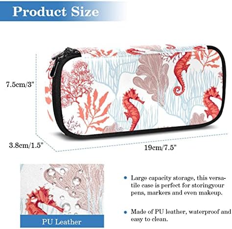 Escola Surpplies Red Seahorse Coral Kids Caso Lápis Ponto de caneta colorida Meninas portáteis Girls Cosmetic Bag Organizer 7.5x3x1.5in