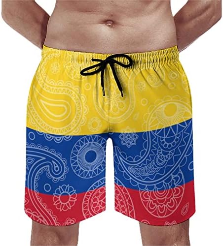Paisley bandeira da colombiana baú de nadar de nadar rápido short de natação seca maiô de banheira shorts shorts de tábua de praia com bolsos