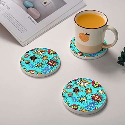 Coasters de carros para bebidas Conjunto de 4 Explosão de quadrinhos azuis Absão absorvente reutilizável Diabas -russa Diatomite Copa Coasters para barra de escritório em casa Bar de escritório