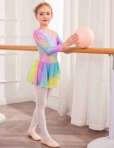Vestido de dança de manga longa Zaclotre Vestido de dança Glitter Skirted Leotard Ballerina