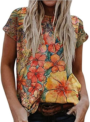 Casual de verão feminino Tops florais de manga curta e camiseta camise