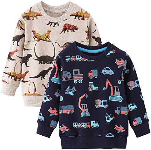 Azalquat Toddler Boys Crewneck Sweatshirt, algodão Pullover de manga comprida impressão de desenho animado