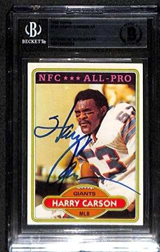 #135 Harry Carson AP HOF - 1980 Topps Football Cards classificados BGS Auto - Cartões de futebol autografados da NFL