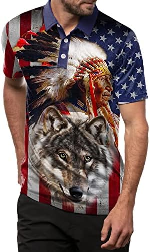 HDDK Camisetas Polo patrióticas para homens, American Flag Ethnic Indian Tees Tops Summer Summer Short Sleeve Casual Casual Golf
