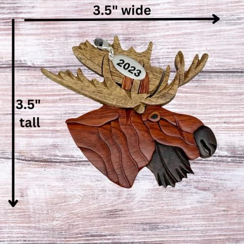 Ornamento Moose 2023 Duas Tons Intarsia Design Moose Head Christmas Ornament - Great Big Game Hunter Gift Idea - vem