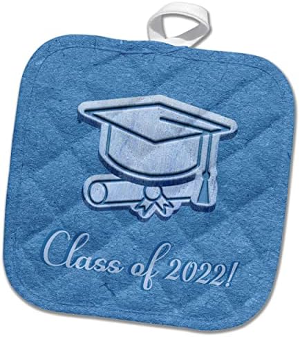 Imagem 3drose de tampa de graduação e diploma, blues, classe de 2022 - Potholders