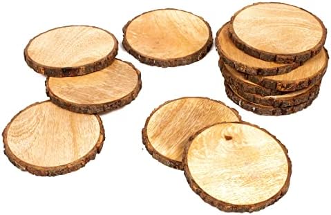 Conjunto de montanhas -russas de 12, fatias de madeira natural, discos de madeira redonda círculos de madeira de casca de árvore para casas de artesanato de artesanato de artesanato de artesanato de artesanato de artesão de casas de artesanato de casa, bebida absorvente - bronzeado natural - bron