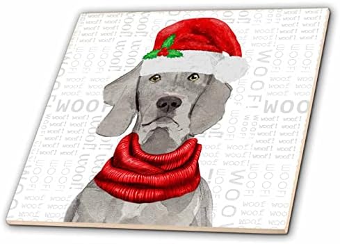 3drose weimaraner Santa Dog com detalhes em azevinho e lenço de Natal de inverno - telhas
