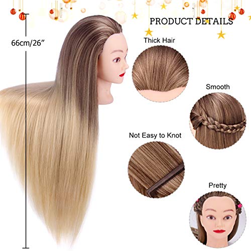 26 polegadas Cosmetologia Mannequin Cabeça com cabelos sintéticos, McWdoit Manikin Cabeça Cabeça Prática Treinando Doll Cabeça+Kit