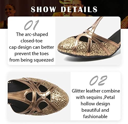 Ruybozry Sapatos de dança latina feminina Salsa glitter fechado Toe Ballroom Performance Practice Sapatos de dança, modelo CMJ512