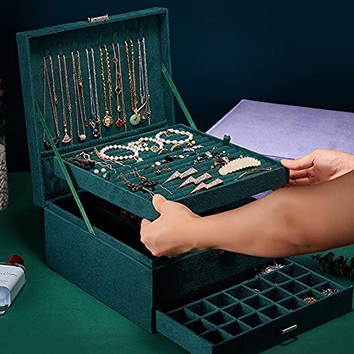 Organizador de jóias da ProttyLife para mulheres, caixa de jóias, estampa de jóias de 4 camadas com 2 gavetas, estampa