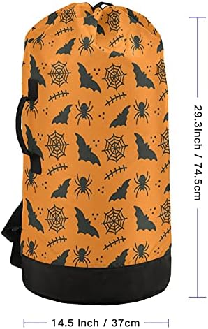 Halloween Spider Web Bat Laundry Saco de lavanderia pesada Mochila com alças de ombro Handles Lavanderia Bolsa de tração Fechar