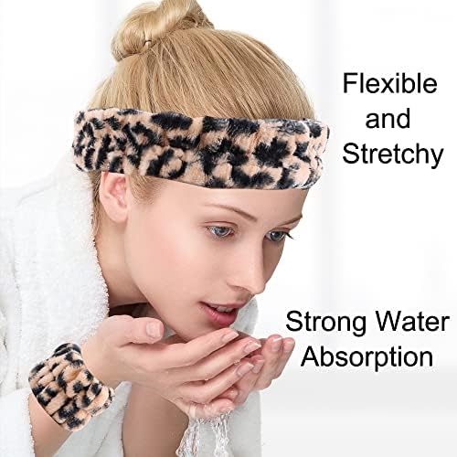 Pulseira de fita para a cabeça para lavar o rosto de leopardo escuro mais macio mais elástico as pulseiras absorventes impedem a