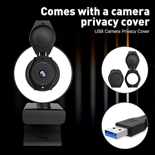 Aukuu 1080p webcam, webcam em HD com luz de vídeo LED, capa gratuita e de privacidade, câmera de computador USB com