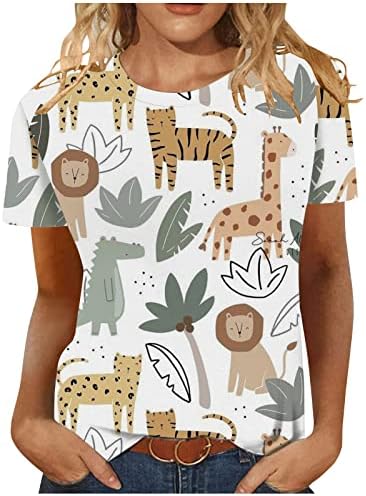 Tops femininos Tees gráficos Blusa de manga curta casual Camiseta de impressão de animais engraçada Moda de túnica confortável de túnica