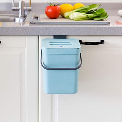 Cozinha pequena lata de lixo com tampa, mini lata de lixo inodoro, lixeira de compostagem de cozinha, cesta de resíduos pendurados de plástico para RV/escritório/quarto/estudo/geladeira, série 3L/0.8 GAL, azul
