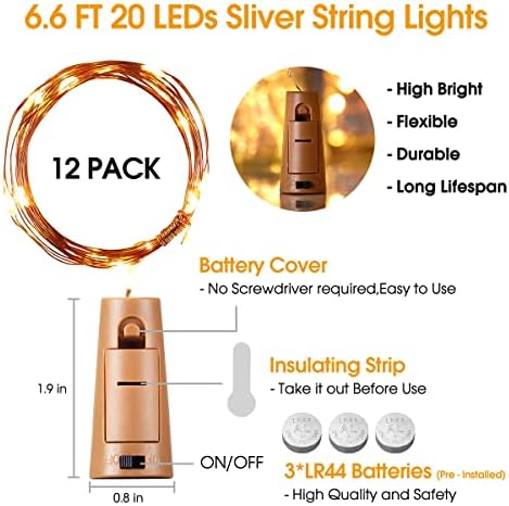 Ariceleo 20 LED 10 pacotes Luzes de vinícola Luzes de garrafa de cobre Fairy Fairy Light Warm garrafa de garrafa de garrafa atmosfera