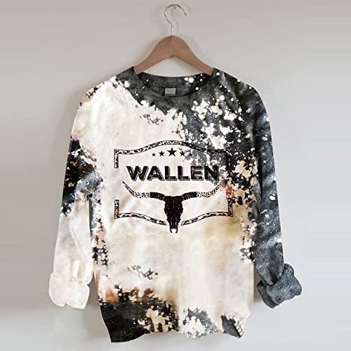 Múria do crânio bull bull wallen branqueado música country country camisa ocidental retro gráfico de manga longa top casual de manga longa