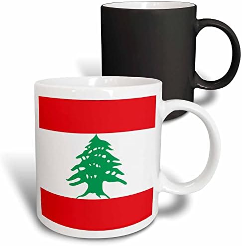 Bandeira 3drose do Líbano - listras vermelhas e brancas libanesas com árvore de cedro verde. - Canecas
