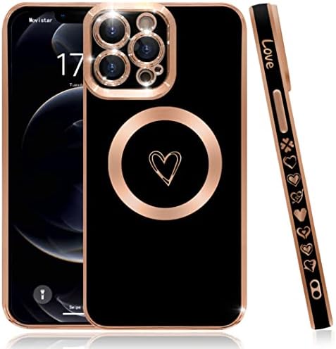 Szxyczl Compatível com o iPhone 12 Pro Max Case Magsafe, Padrão de coração fofo Luxo Caso magnético de proteção de lentes