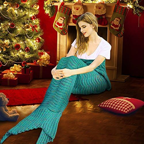Fu Store Mermaid Tail Clanta de crochê Mermaid Clanta para mulheres adolescentes meninas macias All Seasons Sofá Dormindo cobertor, Dia das Mães do casamento legal, 71 x 35 polegadas, menta verde
