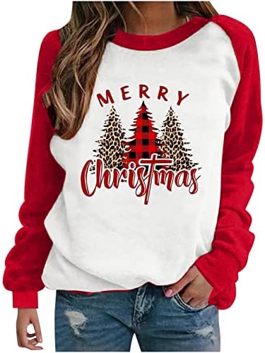 Narhbrg feliz natal sweartshirt for women natal búfalo xadrez de árvore colorida de férias de férias de férias de férias longas camiseta superior