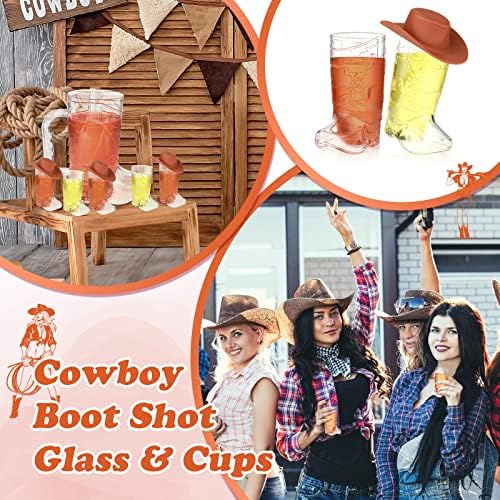 67 PCs Cowboy Boot Shot Glasses Set, inclua 30 mini óculos de bota de bota de cowboy de plástico reutilizáveis, x1 oz de cowboy cowboy, 36 mini chapéus de cowboy, para festas de cowgirl Favorias de aniversário
