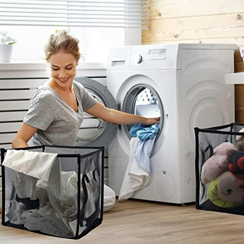 Pequena cesta de lavanderia - 1pcs Roupa de lavanderia Bolsa dobrável Cesta de malha de roupas sujas com alças adequadas para lavar