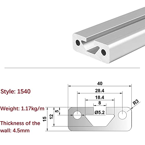 Mssoomm 4 pacote 1540 Comprimento do perfil de extrusão de alumínio de 40 polegadas / 1016mm Silver, 15 x 40mm 15 Série T Tipo