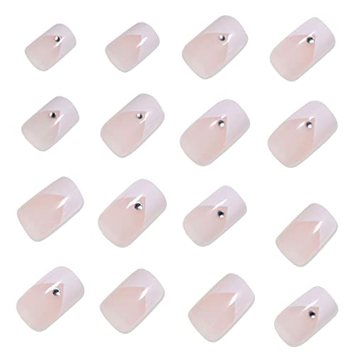 24pcs Francês Pressione Unhas, caixões curtos unhas falsas unhas falsas em forma de V, unhas de capa completa no design quadrado design de unhas unhas unhas acrílicas para mulheres decorações de manicure