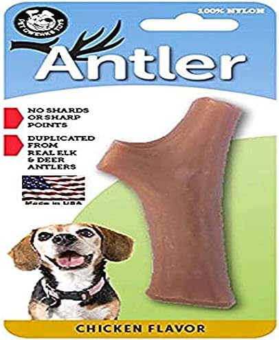 Pet Qwerks Nylon Antler Frango Sabor - ossos de cães duráveis ​​para mastigadores agressivos, resistentes quase indestrutíveis