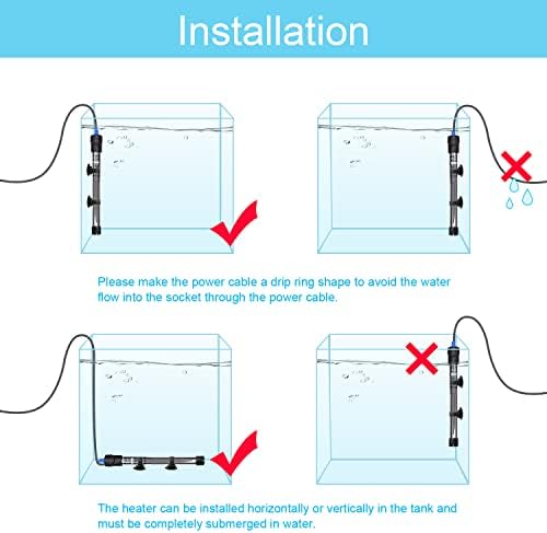 WELOMELO 100W/200W/300W/500W Subaquímetro Haste de aquecimento de peixes, haste de aquecimento do tanque de peixes/haste termostática com 2 xícara de sucção-100w